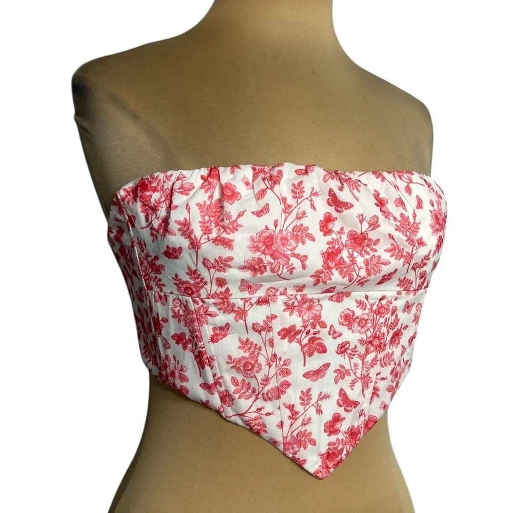 Princess Polly white Juliette bustier with pink butterfly floral print Size 2 - Picture 5 of 15